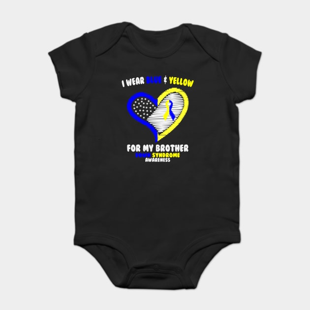 I Wear Blue And Yellow For My Brother - Down Syndrome Awareness Baby Bodysuit by dumbstore